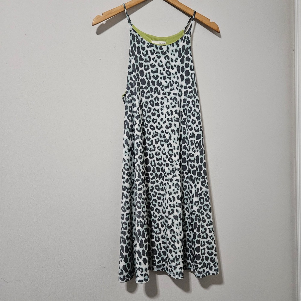 Dear Apple Leopard Print Trapeze Mini Dress Grey Mint‎ Green High Neck Halter